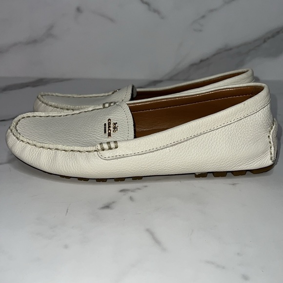 COACH Amber Pebble Grain Leather Chalk White Loafer Size 6B - Picture 6 of 13